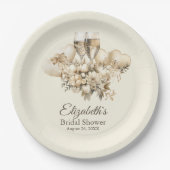 Brunch en Bubbly Champagne Flowers Vrijgezellenfee Papieren Bordje (Voorkant)