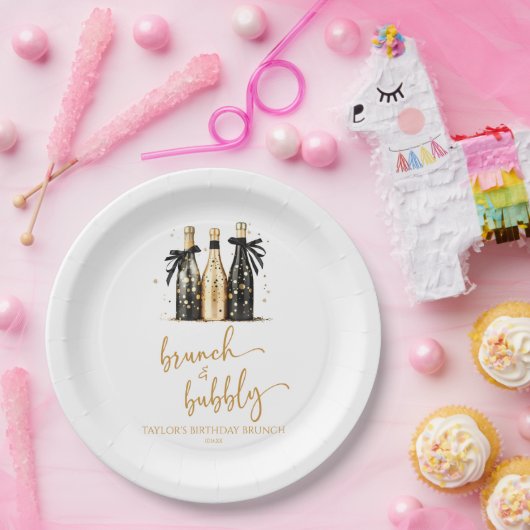Brunch en Bubbly Champagne Verjaardag Brunch Party Papieren Bordje (Feest)