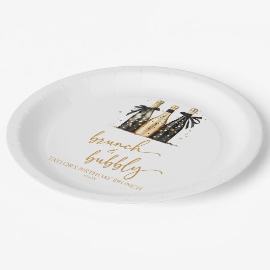 Brunch en Bubbly Champagne Verjaardag Brunch Party Papieren Bordje (Gekanteld)