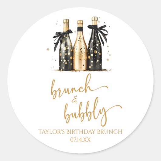 Brunch en Bubbly Champagne Verjaardag Brunch Party Ronde Sticker (Voorkant)