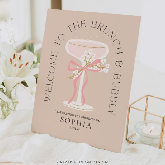 Brunch en Bubbly Champagne Vrijgezellenfeest Welko Reclamebord Met Voetstuk