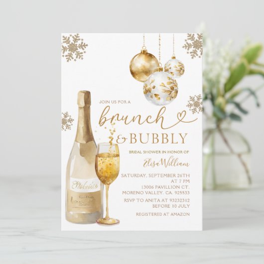 Brunch en Bubbly Champagne Winter Vrijgezellenfees Kaart (Staand voorkant)