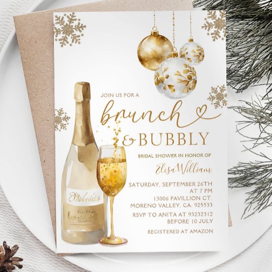 Brunch en Bubbly Champagne Winter Vrijgezellenfees Kaart