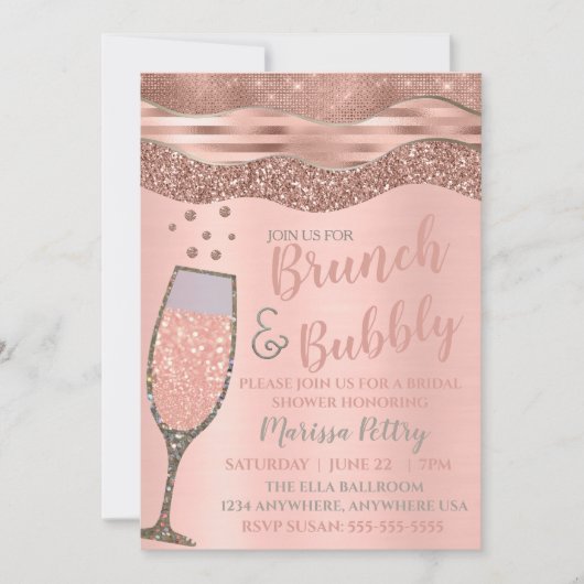 Brunch en bubbly Douche Blush Roos goud Kaart (Voorkant)