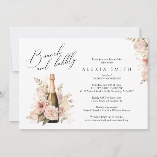Brunch en Bubbly Elegante Moderne Douche uitnodigi Kaart (Voorkant)