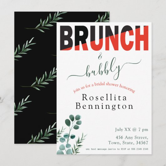 Brunch en Bubbly Eucalyptus Floral Vrijgezellenfee Kaart (Voorkant / Achterkant)