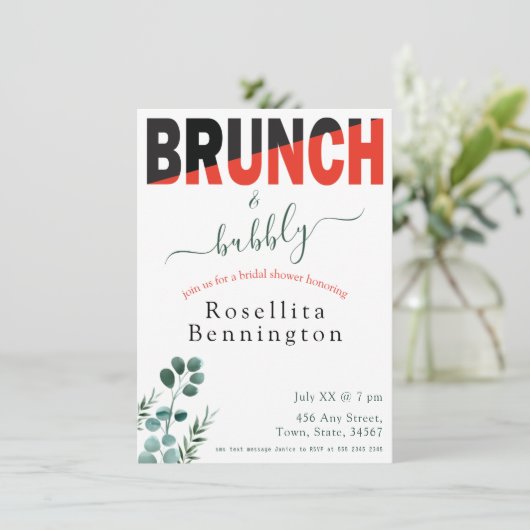 Brunch en Bubbly Eucalyptus Floral Vrijgezellenfee Kaart (Staand voorkant)