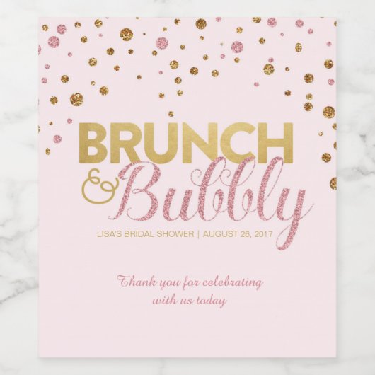 Brunch en Bubbly Faux Gold Foil Glitter Confetti Wijn Etiket (Enkel label)