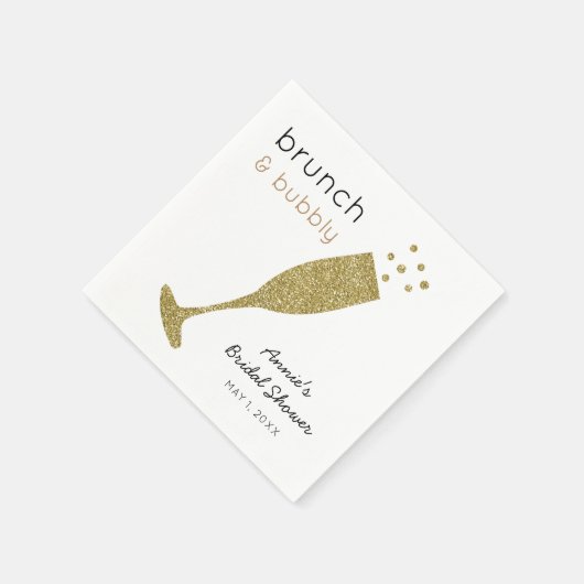 Brunch en Bubbly Faux Gold Glitter Drink servetten (Hoek)