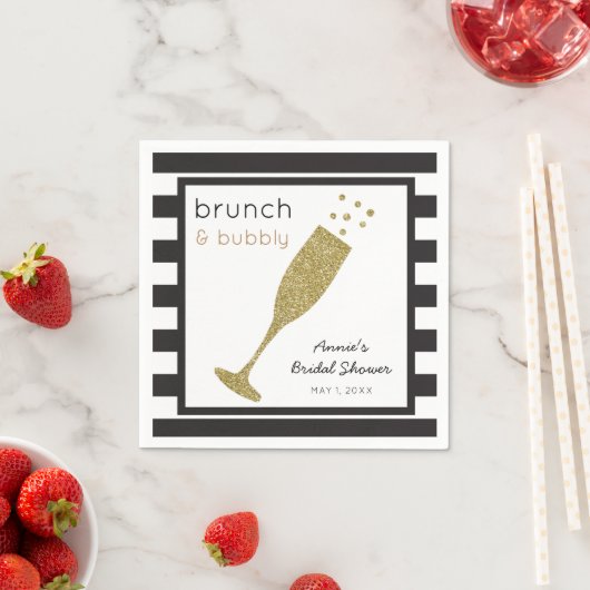 Brunch en Bubbly Faux Gold Glitter & Zwarte Drink Servetten (Insitu)