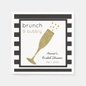 Brunch en Bubbly Faux Gold Glitter & Zwarte Drink Servetten (Voorkant)