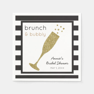Brunch en Bubbly Faux Gold Glitter & Zwarte Drink Servetten