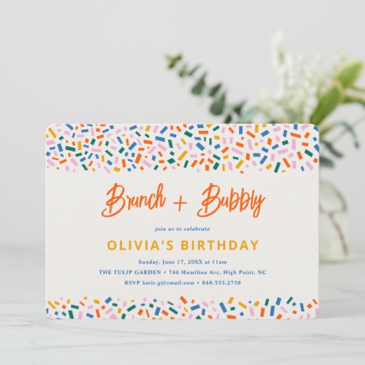 Brunch en Bubbly Feestelijke Leuke Verjaardagsfees Kaart (Staand voorkant)