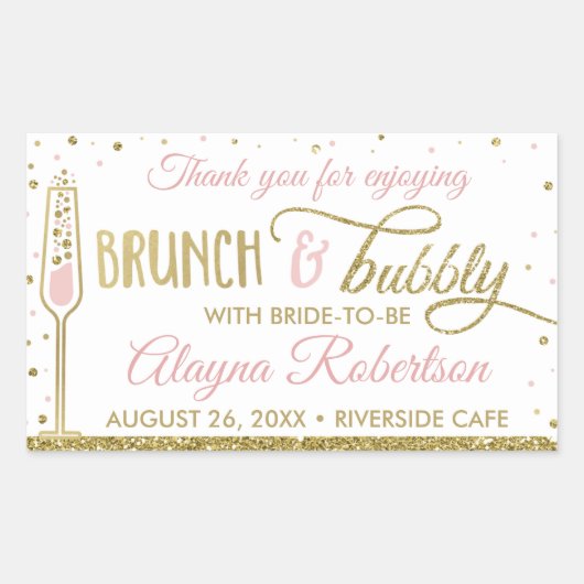 Brunch en Bubbly Flessenwikkel, Faux Glitter Rechthoekige Sticker (Voorkant)