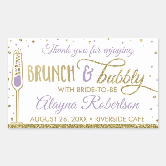 Brunch en Bubbly Flessenwikkel, Faux Glitter Rechthoekige Sticker (Voorkant)