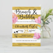 Brunch en bubbly floral stripe gouden vrijgezellen kaart (Staand voorkant)
