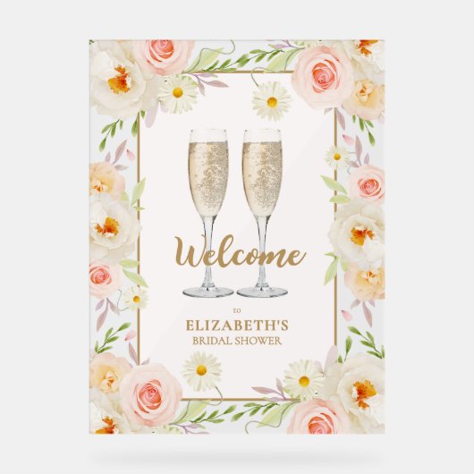 Brunch en Bubbly Floral Vrijgezellenfeest Welkom Acryl Bord (Voorkant)