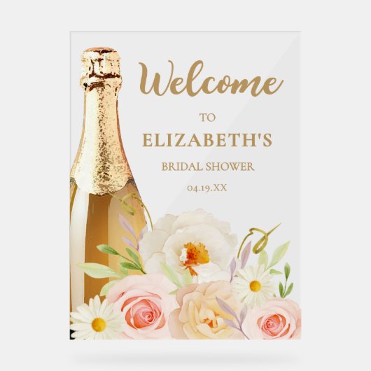 Brunch en Bubbly Floral Vrijgezellenfeest Welkom Acryl Bord (Voorkant)