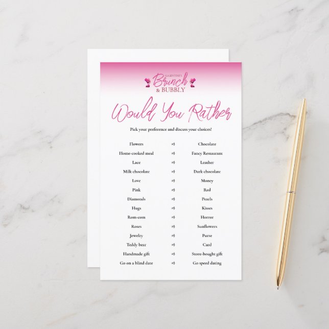 Brunch en Bubbly Galentines Zou je liever spel (Voorkant / Achterkant in situ)