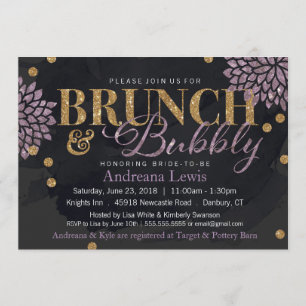 Brunch en Bubbly Glitter Waterverf Douche Uitnodig Kaart
