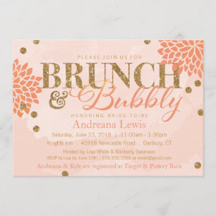 Brunch en Bubbly Glitter Waterverf Douche Uitnodig Kaart