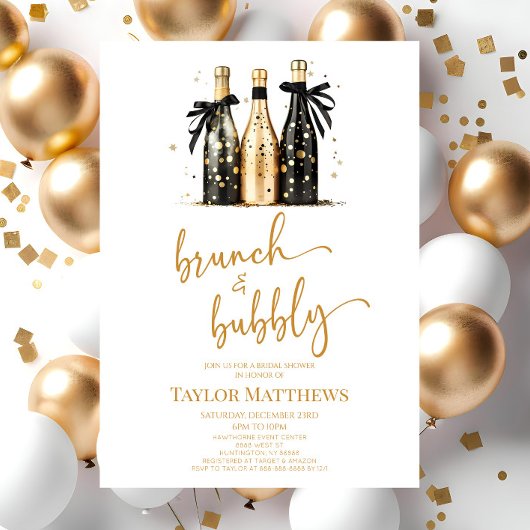 Brunch en Bubbly Gold Champagne Vrijgezellenfeest Kaart