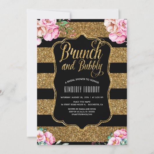 Brunch en Bubbly Gold Floral Vrijgezellenfeest Kaart (Voorkant)