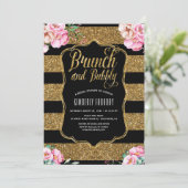 Brunch en Bubbly Gold Floral Vrijgezellenfeest Kaart (Staand voorkant)