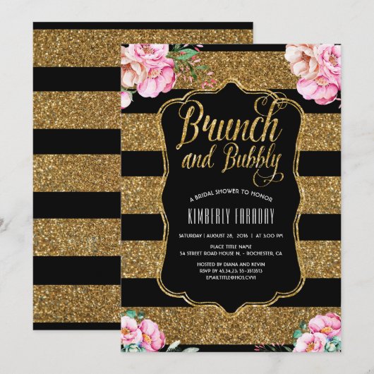 Brunch en Bubbly Gold Floral Vrijgezellenfeest Kaart (Voorkant / Achterkant)