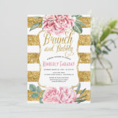 Brunch en Bubbly Gold Floral Vrijgezellenfeest Kaart (Staand voorkant)