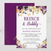 Brunch en Bubbly Gold Glitters Stippen Paarse Bloe Kaart (Voorkant / Achterkant)
