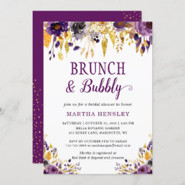 Brunch en Bubbly Gold Glitters Stippen Paarse Bloe Kaart