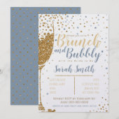 Brunch en Bubbly goud glitter_stoffig blauw_groter Kaart (Voorkant / Achterkant)