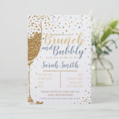 Brunch en Bubbly goud glitter_stoffig blauw_groter Kaart (Staand voorkant)