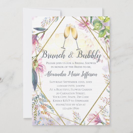 Brunch en Bubbly Groene Roze Lelie Vrijgezellenfee Kaart (Voorkant)