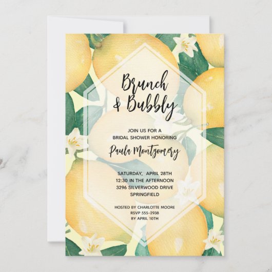 Brunch en Bubbly Lemons Vrijgezellenfeest Kaart (Voorkant)