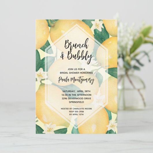 Brunch en Bubbly Lemons Vrijgezellenfeest Kaart (Staand voorkant)