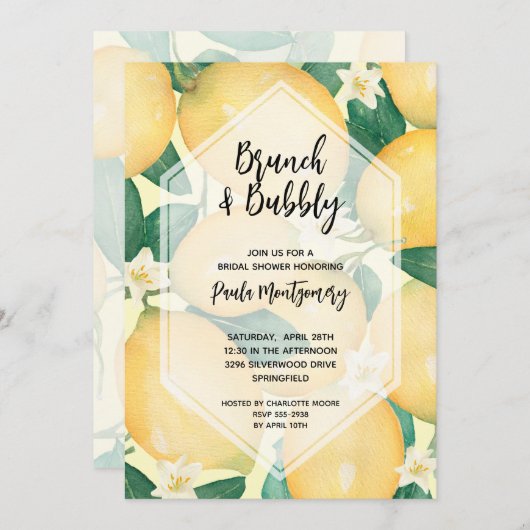 Brunch en Bubbly Lemons Vrijgezellenfeest Kaart (Voorkant / Achterkant)