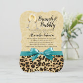 Brunch en Bubbly Leopard Turquoise Vrijgezellenfee Kaart (Staand voorkant)