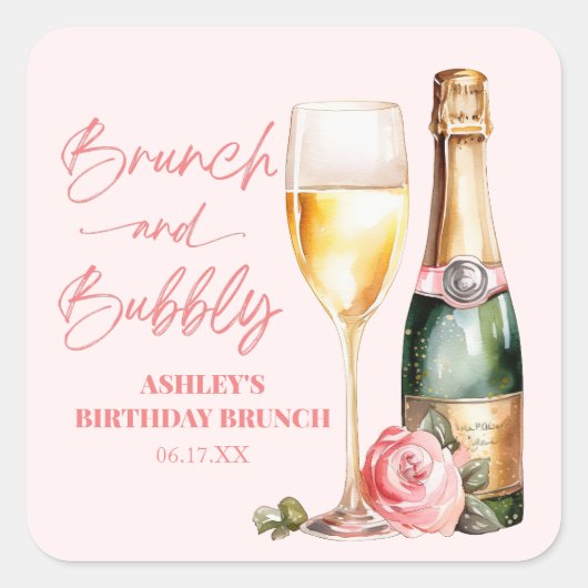 Brunch en Bubbly Mimosa Champagne Verjaardagsbrunc Vierkante Sticker (Voorkant)