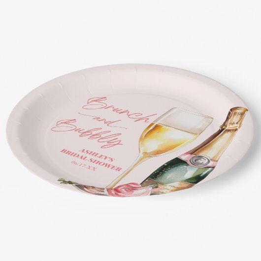 Brunch en Bubbly Mimosa Champagne Vrijgezellenfees Papieren Bordje (Gekanteld)