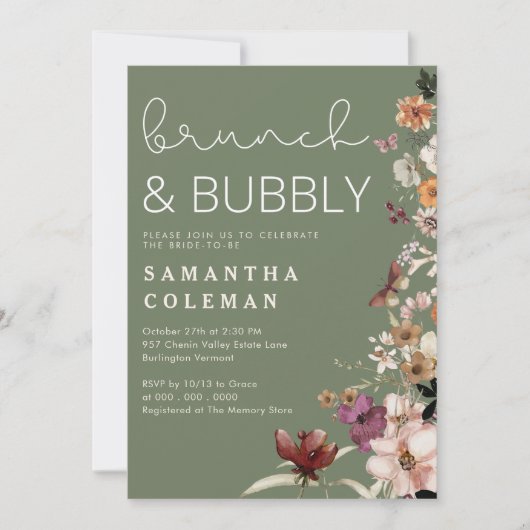 Brunch en Bubbly Modern Script Boho Vrijgezellenfe Kaart (Voorkant)