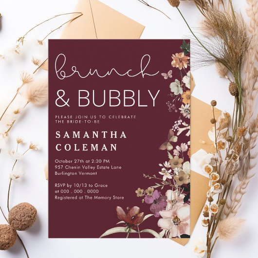 Brunch en Bubbly Modern Script Boho Vrijgezellenfe Kaart