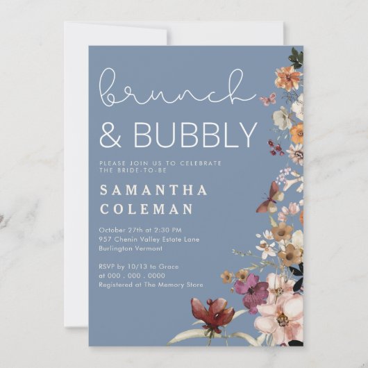 Brunch en Bubbly Modern Script Boho Vrijgezellenfe Kaart (Voorkant)