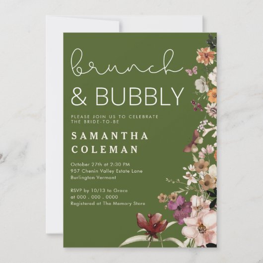 Brunch en Bubbly Modern Script Boho Vrijgezellenfe Kaart (Voorkant)