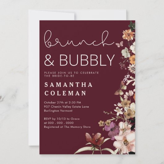 Brunch en Bubbly Modern Script Boho Vrijgezellenfe Kaart (Voorkant)