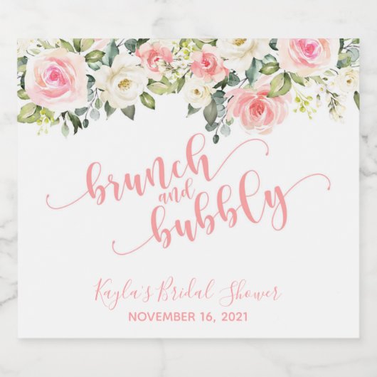 Brunch en Bubbly Mousserende Wijn Label - Roze Tek Sparkling Wijnetiket (Enkel label)