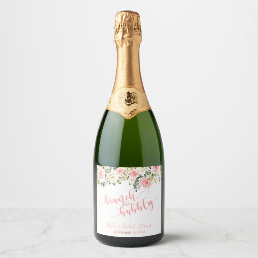 Brunch en Bubbly Mousserende Wijn Label - Roze Tek Sparkling Wijnetiket (Voorkant)