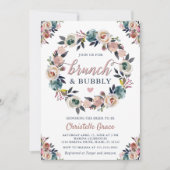 Brunch en Bubbly Navy Dusty Pink Vrijgezellenfeest Kaart (Voorkant)