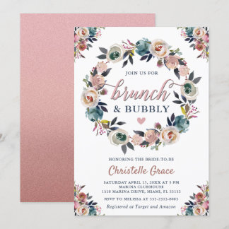 Brunch en Bubbly Navy Dusty Pink Vrijgezellenfeest Kaart